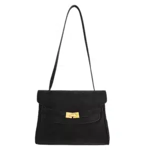 Elegant Flap Shoulder Bag with Gold Bar Clasp