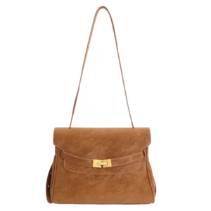 Elegant Flap Shoulder Bag with Gold Bar Clasp