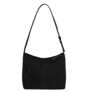 Soft Faux Leather Shoulder Bag with Front Zipper Pocket