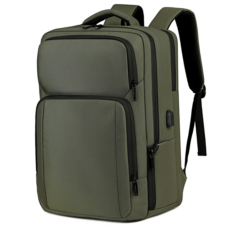 Business Laptop Backpack with USB Port - army green colorway