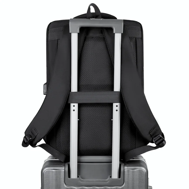 Business Laptop Backpack with USB Port - trolley strap