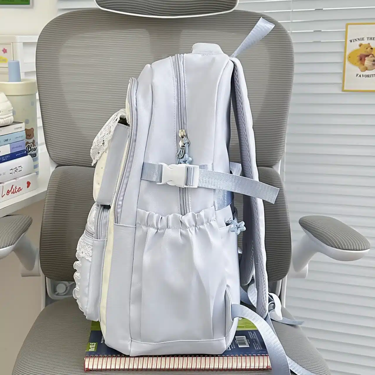 Korean Style School Backpack with Lace Trim - back view
