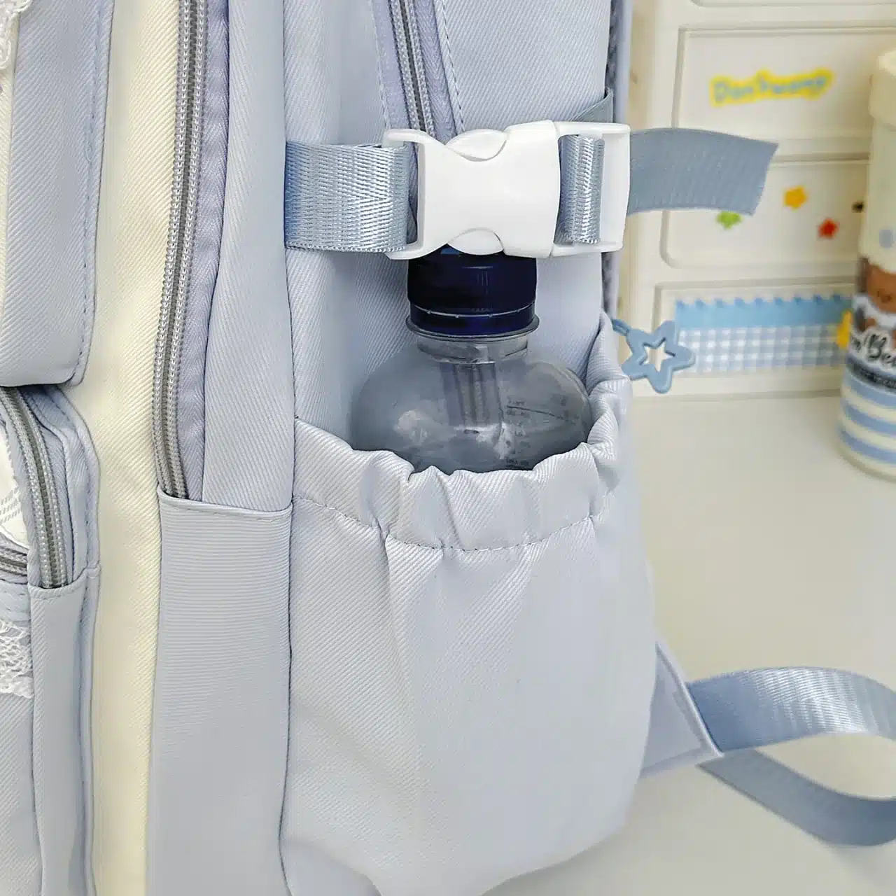 Korean Style School Backpack with Lace Trim - side pocket detail