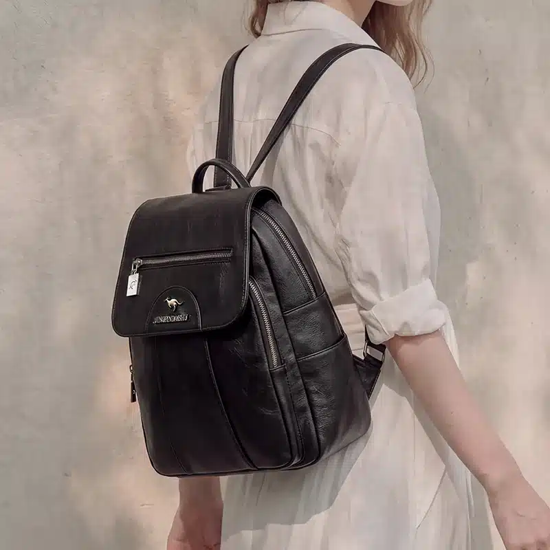 PU Leather Mini Backpack for Women - worn by model, front