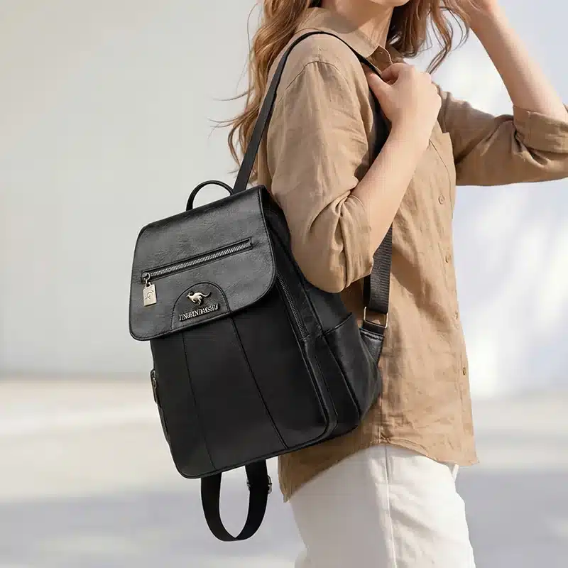 PU Leather Mini Backpack for Women - worn by model, side
