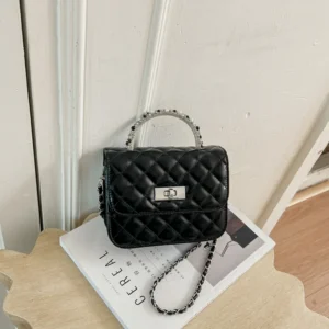 Quilted Chain Crossbody Bag for Women - black colorway
