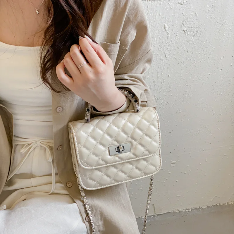 Quilted Chain Crossbody Bag for Women - held by model