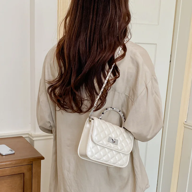 Quilted Chain Crossbody Bag for Women - worn by model, back