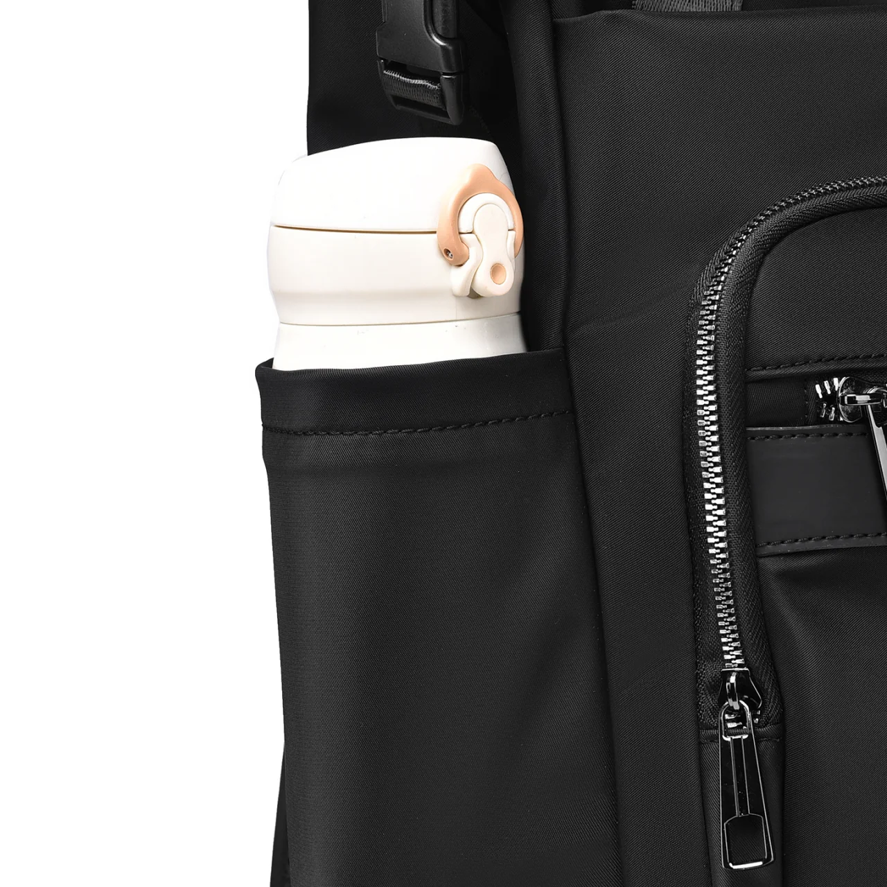 Roll-Top Business Laptop Backpack - side pocket detail