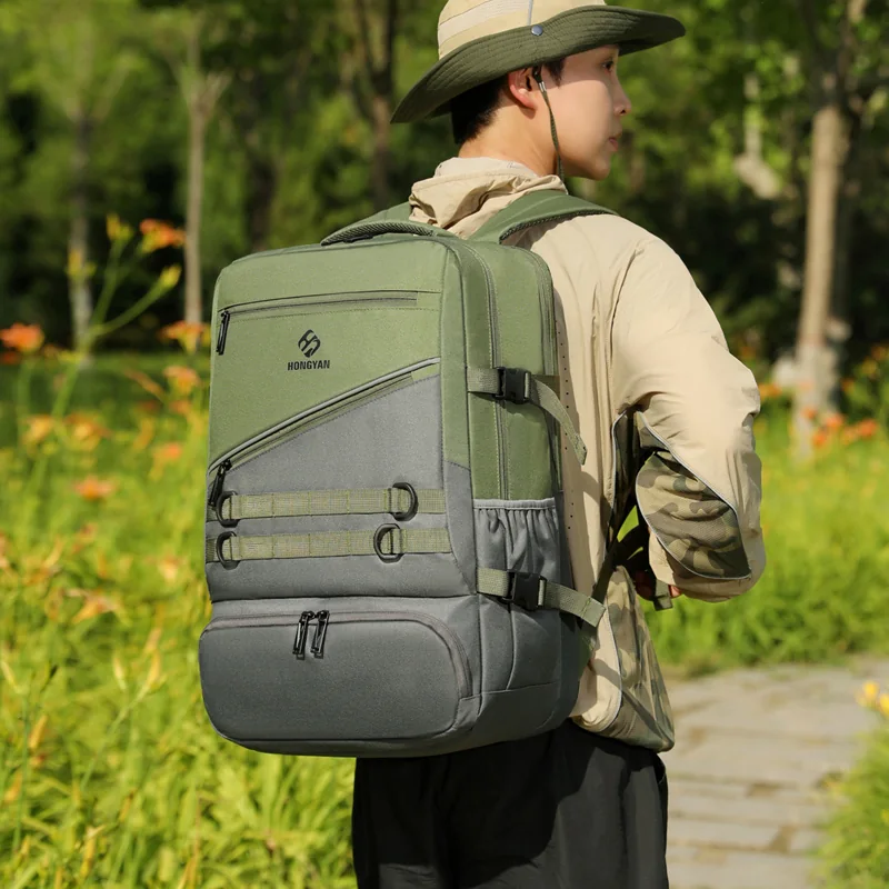 Travel Backpack with Laptop & Shoe Compartment - worn by model outdoors